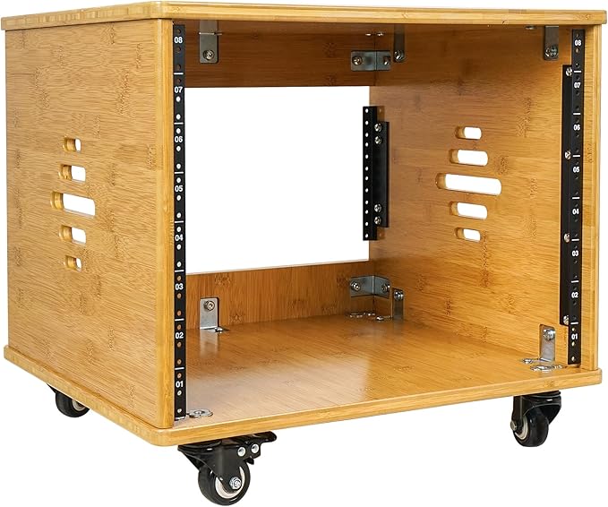 Sound Town DIY 8U Solid Carbonized Bamboo Studio Rack w/ 16" Depth, Ventilation, Rubber Feet, Casters for Recording Room, PA/DJ Equipment, Home Audio (STBR-8UW)