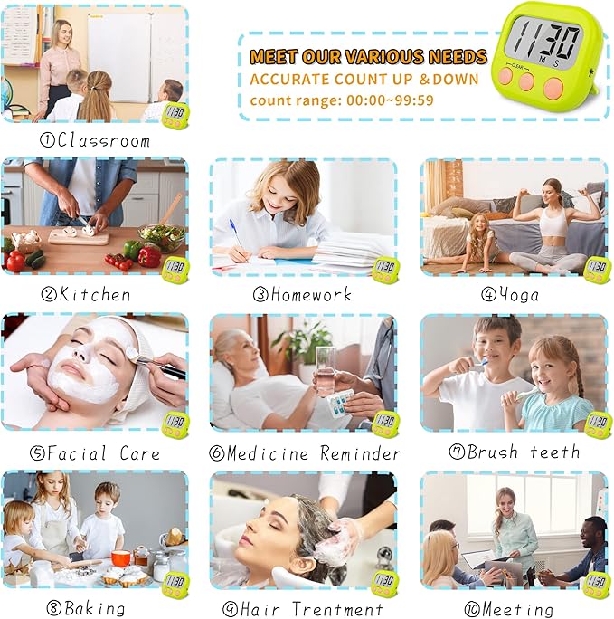 Classroom Timers for Teachers Kids Large Magnetic Digital Timer Teacher Supplies 24 Pack-Blue Green