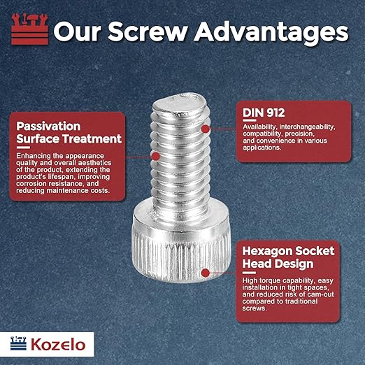 Kozelo 25pcs Socket Head Cap Screws - [M6-1 x 12mm] 304 Stainless Steel Allen Socket Drive for Electrical Motor 3D Printing Fan Engine Replacement Use, Silver