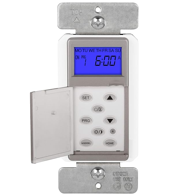 TOPGREENER Digital Astronomic Timer Switch, 7-Day Programmable Sunrise Sunset, Single Pole or 3-Way, Neutral Wire Required, 120VAC, UL Listed, TGT01-H-NK, Nickel