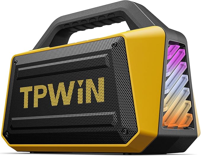 TPWIN Portable Bluetooth Speakers - Wireless Jobsite Speaker 80W Peak, TWS, Light Shows, Loud Speaker with Deep Bass, BT 5.3, IPX6 Waterproof, 20H Playtime for Outdoor Beach Camping Garage - Yellow