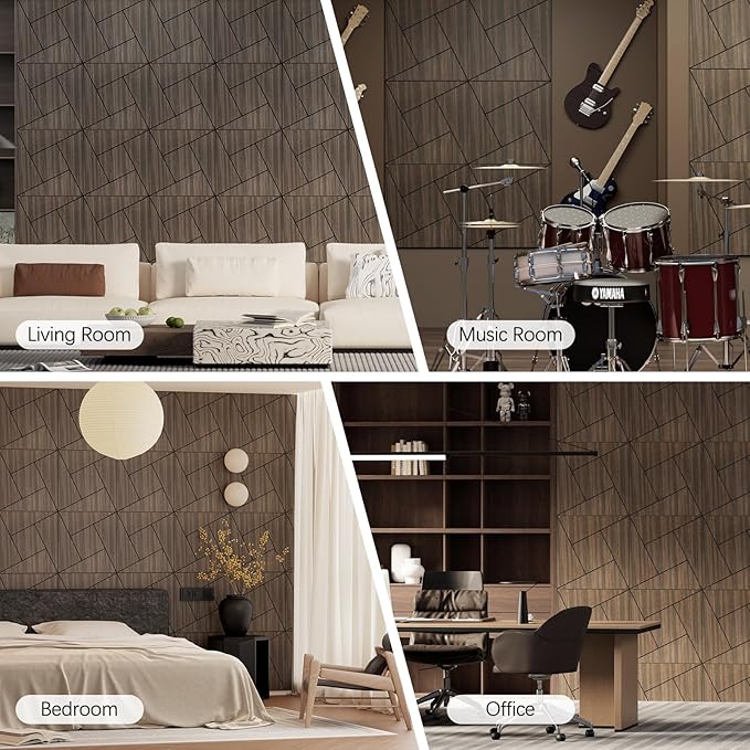ARMURO 4 Packs Acoustic Wall Panels - Self-Adhesive 3D Wood Slat Wall Panel- Peel and Stick Sound Absorbing Panels for Noise Reducing - Feature Wall Decor for Home & Office