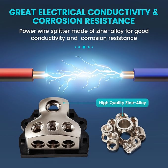 NuIth 2PCS 3 Way Zine-Alloy Power Distribution Block, 0/2/4 Gauge in 4/8 Gauge Out Auto Car Audio Distribution Connecting Block, 3 Way Ground Distribution Block for Audio Amplifier Splitter