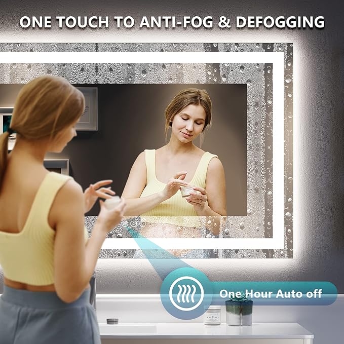 YEELAIT 60x40 Inch LED Bathroom Mirror with Lights Front and Backlit Lighted Vanity Mirror for Bathroom Wall with 3 Colors Dimmable Anti-Fog Memory Shatter-Proof IP54 Waterproof Horizontal/Vertical