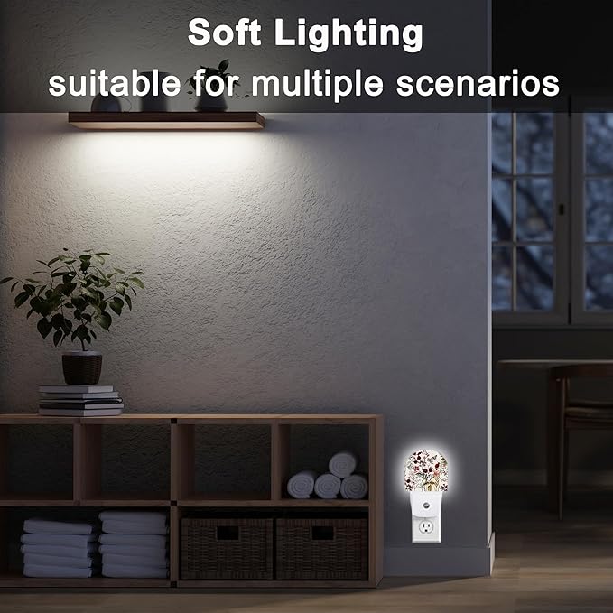 YESPOAK Night Light,Vintage Flower Butterfly Night Lights Plug Into Wall,Dusk to Dawn Sensor for Bedroom,Bathroom and Living Room for Women/Girls Gifts