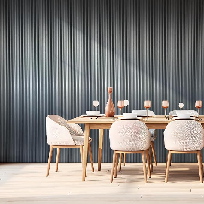 Art3dwallpanels Slat Wall Paneling, 104'' x 6.3'' Glossy Metal Finish WPC Soundproof 3D Wall Panels for Interior Wall Decor, 8 Pack Wavy Grain Panel Wall Slats, Metallic Silver Dark Gray