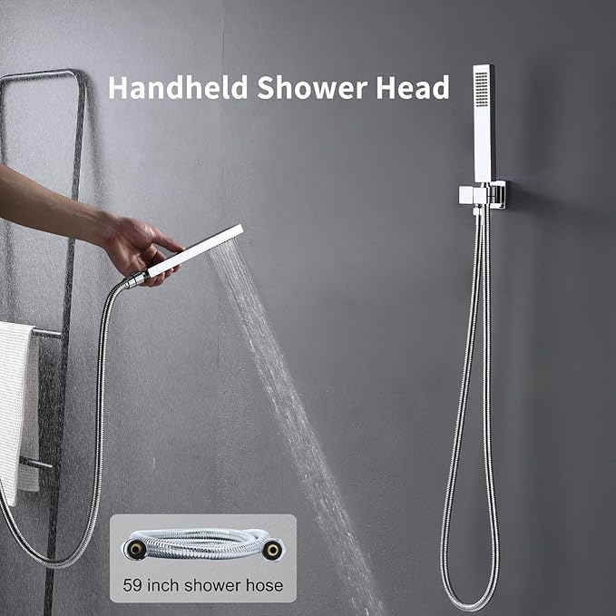KATAIS Polished Chrome Shower System with 12 inch Ceiling Mounted Shower Head and Dual 8 inch Wall Mounted Shower Head, Digital Display Shower Faucet Set with Handheld Spray