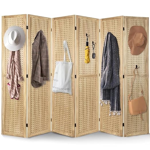 Babion 6 Panel Pegboard Display, Pegboard Room Divider Freestanding Folding Privacy Screens Display Stand for Craft Shows (Natural)