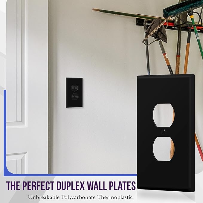 ENERLITES Duplex Receptacle Outlet Wall Plate, Jumbo Electrical Outlet Covers, Oversized 1-Gang 5.51" x 3.50", Polycarbonate Thermoplastic, 8821O-BK-10PCS, Glossy Finish, Black, 10 Pack