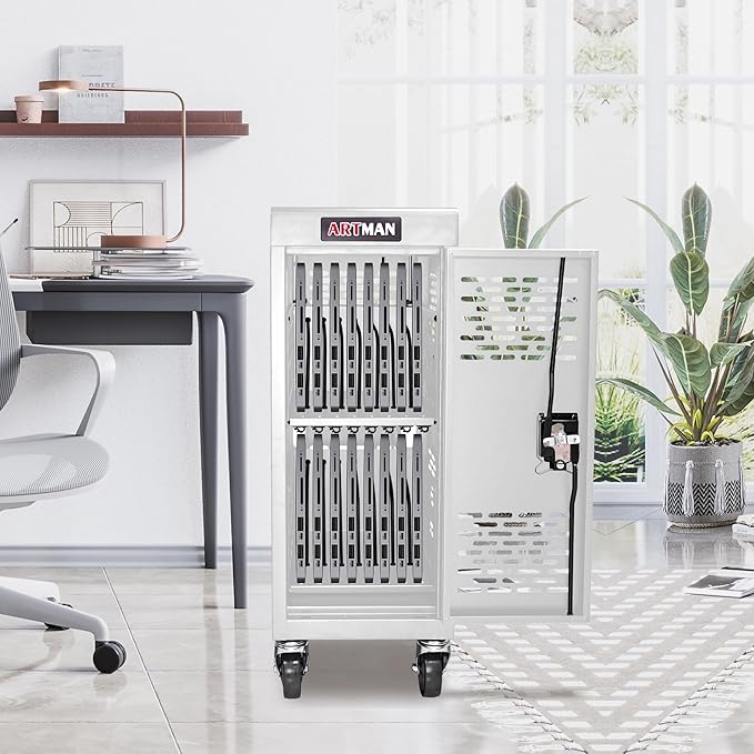 16 Device Mobile Charging Station for Laptops/Tablets/iPads/Chromebooks,16 Bay Lockable Charging Cabinet with Cable Management & Power Strip Included, Laptop & Tablet Storage Carts,Easy Assembly
