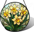 DASTOLL Stained Glass Window Hanging, Daffodil Plant Flowers Sun Catchers Diamond Glass Panel Hangings Suncatcher Decor for Birthday for Women, Men, Wife, Aunt,and Mom 9.8X9.8IN