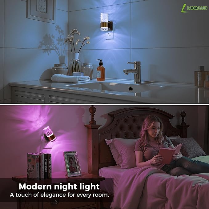 L LOHAS LED Night Light, Night Lights Plug into Wall, 10-Color RGB Change Nightlights,10/50/100LM Adjustable Automatic Nightlights Plug in with Dusk to Dawn Sensor for Room Bathroom Hallway