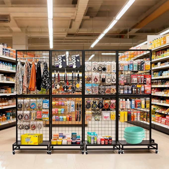 NectaCol Grid Wall Panels, 2'x 6' Gridwall Panel Display Stand with Baseplate, Black Wire Grid Wall Display Rack, Grid Panels for Display, Retail Display Stand - 2 Packs