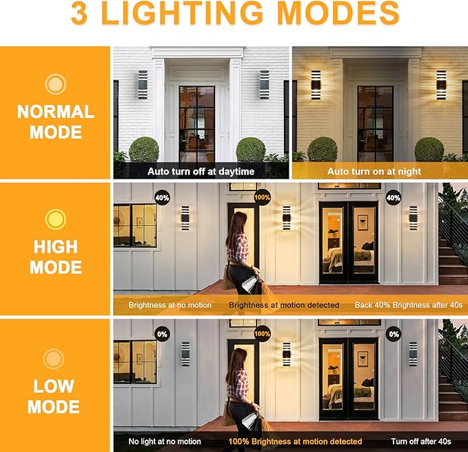 Delicavy Motion Sensor Outdoor Wall Light Fixture Up Down Porch Lights Modern Dusk to Dawn Exterior Sconce Wall Mount Outside Coach Lantern for House Front Door Garage (Include 2 Free Dimmable Bulbs)
