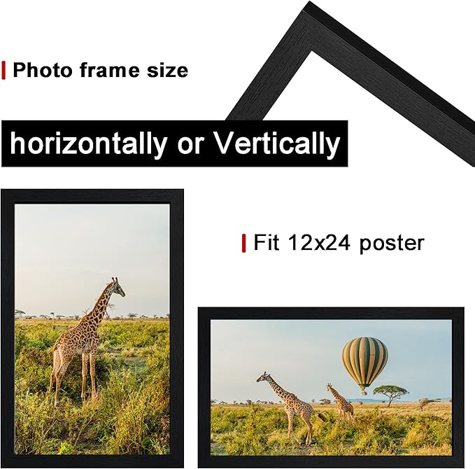 TKYGU 12x24 Picture Frame Set of 3,Wooden Frame 12x24 Wall Gallery Poster Photo frame Black with Durable Shatter Resistant Plexiglass for Wall Mounting 12 by 24 Photos Posters frame -wedding best gift