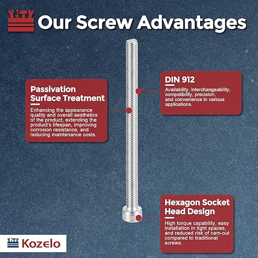 Kozelo 5pcs Socket Head Cap Screws - [M6-1 x 90mm] 304 Stainless Steel Allen Socket Drive for Electrical Motor 3D Printing Fan Engine Replacement Use, Silver