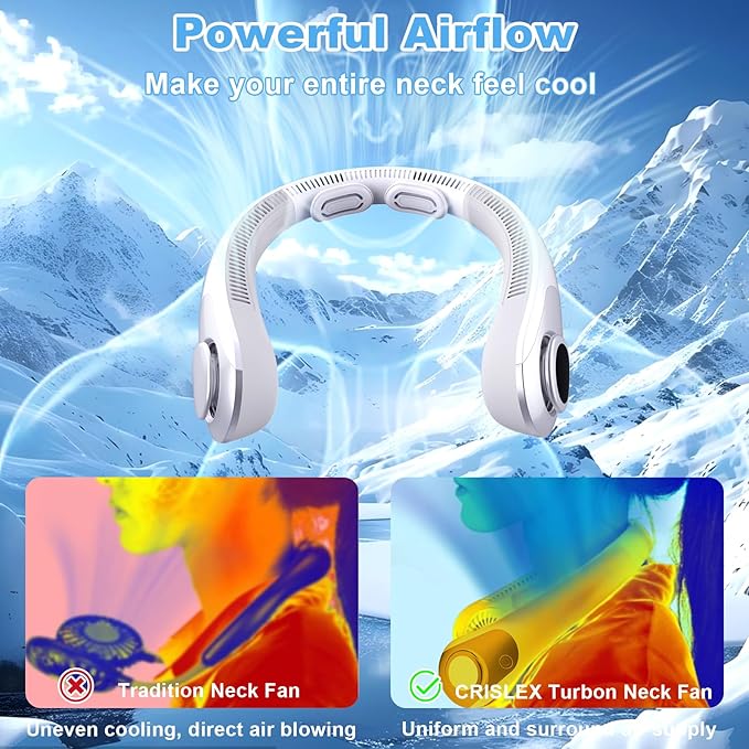 Portable Neck Fan that Blow Cold Air, LED Display, Rechargeable Hands-Free Wearable Cooling Personal Fan, 5 Speed, Neck Support, Bladeless Neck Air Conditioner, Gift for Women/Men, Hot Flashes, Travel