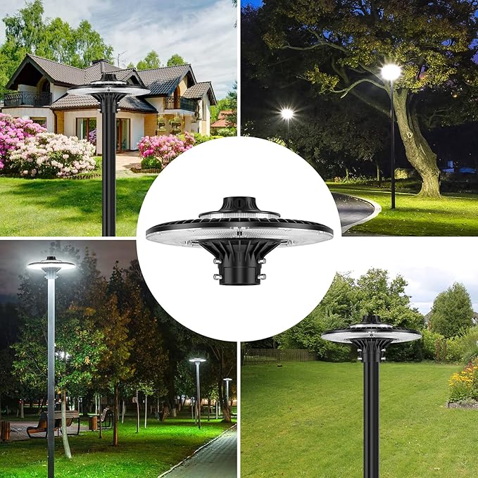 80W LED Post Top Light with Photocell, 11200 lumens 5000K Circular Area Pole Lights, IP65 Waterproof Outdoor Post Light Fixtures for Garden Yard Street Parking Lot Lighting UL Listed, AC100-277V