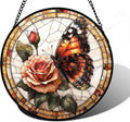 DASTOLL Stained Glass Window Hanging, Butterfly Picking Flowers Suncatcher for Doors Home Sun Catchers Decoration and Christmas, Mother's Day Birthday Gifts for Women, Men, and Mom 7.8 in