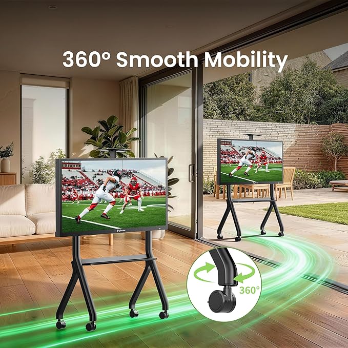 Sylvox Outdoor TV Rolling Cart, Heavy-Duty Y-Type Mobile TV Stand for 43–55 inch TVs, Weatherproof Alloy Steel, 360° Locking Wheels, Outdoor TV Cart with Adjustable Shelf, Fits VESA 100×100 to 700×500