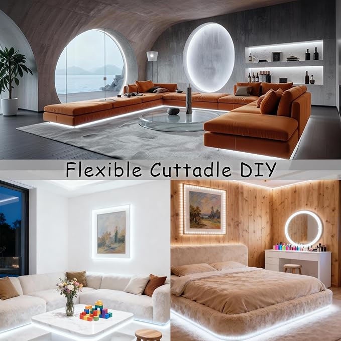 Led Strip Lights for Bedroom Dimmable 30 FT 540 Leds Rope Light Flexible Super Bright White Tape Lights for Ceiling Room Home Decor Luces Leds for DIY Living Room Kitchen Vanity Mirror Study Room