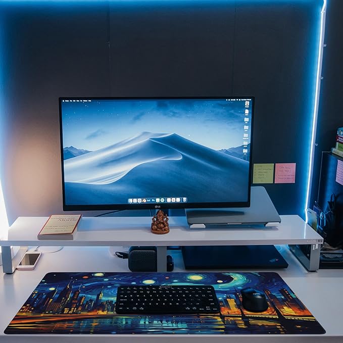 Eflxamz Desk Pad,City Starry Night Desk Mat,Abstract Oil Painting Large Gaming Mouse Pad for Desk,Extended Big Computer Keyboard Mouse Pad with Non-Slip Base and Stitched Edge,35.4"x15.7"