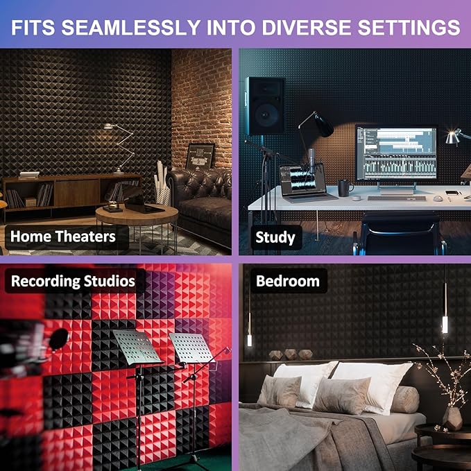 JBER Acoustic Sound Foam Panels, 24 Pack 2" X 12" X 12" Charcoal Soundproofing Treatment Studio Wall Padding Sound Absorbing Fireproof Pyramid