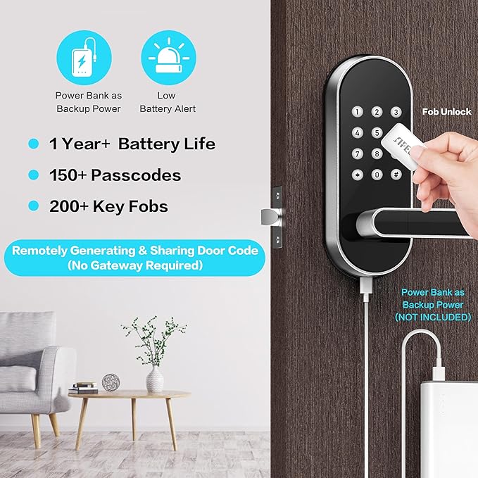Keyless Entry Keypad Smart Door Lock with Handle & Knob – Digital Deadbolt for Front, Bedroom, Office & Interior Doors, App Control for Airbnb, Guests & Kids, Easy DIY Install (No Fingerprint)