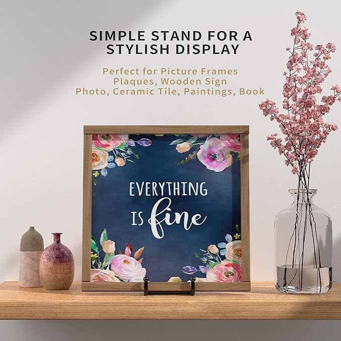 IPAME 4 Pack Plate Stands for Display - 6 Inch Metal Square Wire Plate Holder Display Stand + Picture Frame Stand Holder Easel for Book, Decorative Plate, Plaque, Photo, Platter (Black)