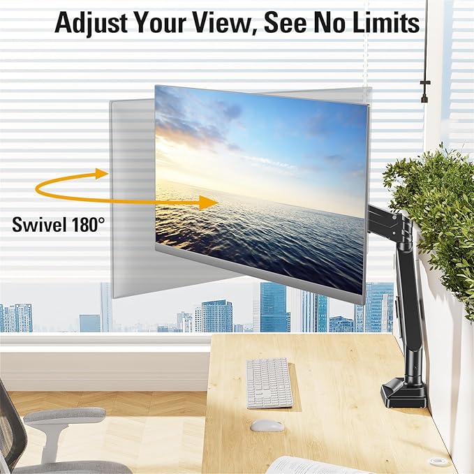 DreamAxis Heavy Duty Single Monitor Arm for 13-42" Ultrawide Screen, Adjustable Monitor Mount with Tilt Rotation Swivel, Gas Spring Desk Mount Bracket with Clamp/Grommet, Holds 33lbs, Max VESA 100x100