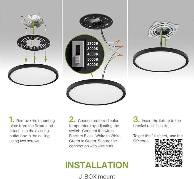 ASD LED 12" Round Flush Mount Ceiling Light Fixture, Low Profile Surface Lighting | 5CCT, Dimmable, Ultra-Thin, ETL Listed | 24W 2000LM 2700-6000K 100-277V | Kitchen, Bedroom, Hallway Lamp | Black