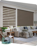 Yoolax Motorized Zebra Blinds Compatible with Alexa, Smart Room Darkening Shades with Privacy Light Control, Electric Horizontal Window Blind Customized Size for Home Office (Wool Brown)
