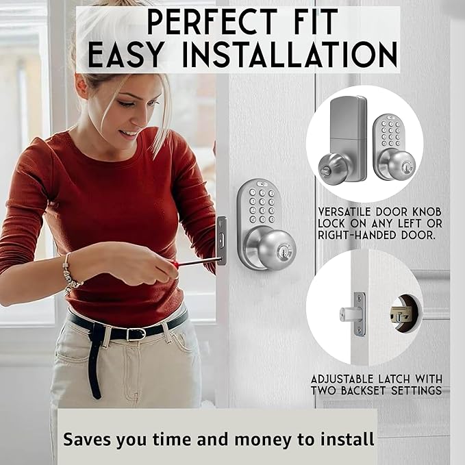 MiLocks TKK-02SN Tkk-Sn Digital Door Knob Lock with Electronic Keypad, Satin Nickel, Keypad, Keyless