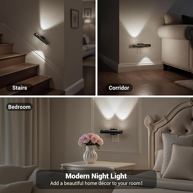 JandCase LED Night Light, Modern Night Lights Plug into Wall, Soft White 3000K,0-100LM Adjustable Brightness with Dusk-to-Dawn Sensor, Dimmable Night Lights for Bathroom, Hallway, Bedroom,Stairway