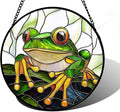 DASTOLL Stained Glass Window Hanging, Green Frog White Petals Sun Catchers Colorful Glass Panel Cute Suncatcher Decor for Birthday for Women, Men, Wife, Aunt, and Mom 7.8 in