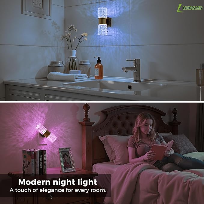 L LOHAS LED Night Light, Night Lights Plug into Wall, 2 Pack 10-Color RGB Change Nightlights,10/50/100LM Adjustable Automatic Nightlights Plug in with Dusk to Dawn Sensor for Room Bathroom Hallway