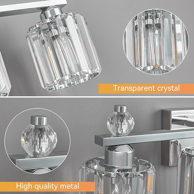 FDPBY Bathroom Vanity Lights 5-Light Chrome Modern Crystal Vanity Light Fixtures Over Mirror Crystal Bathroom Vanity Lighting Fixtures