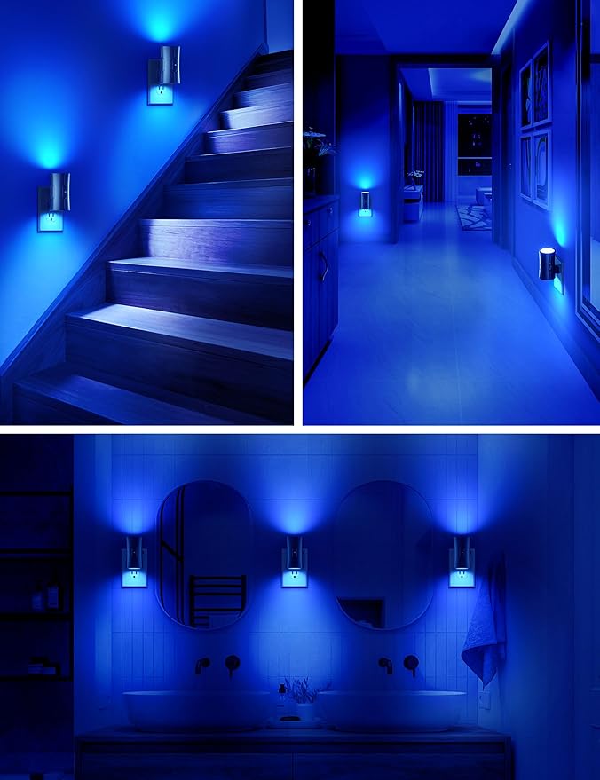 Sujeet LED Night Lights Plug into Wall, Bright Night Light, Dusk to Dawn Sensor, Blue Night Light, 0-100LM Adjustable Brightness, Dimmable Nightlights for Hallway, Bathroom Bedroom Kitchen, 2 Pack