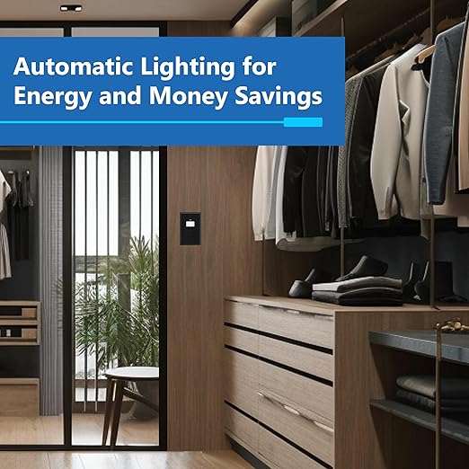 LIDER Motion Sensor Switch with Wall Plate, UL Listed, PIR Sensor Switch, Occupancy/Vacancy, No Neutral Required, Ground Wire Required, 1-Pole, Modern Smart Home, Black, Wall Plate Included, 2 Pack