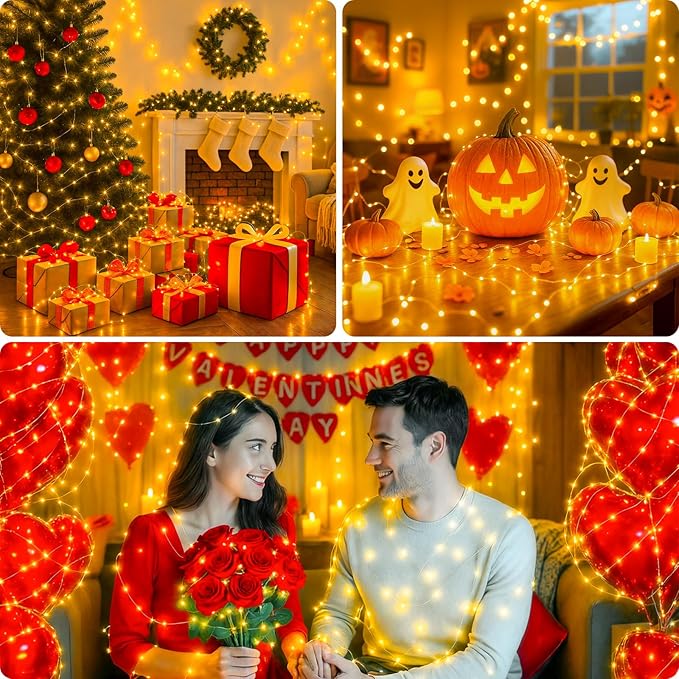 litogo 2 Pack Fairy Lights Battery Operated with Timer, 33FT 100LED Twinkle String Lights USB-C Powered 8 Modes Dimmable for Indoor Bedroom Centerpiece Wedding Classroom Dorm Christmas Decorations