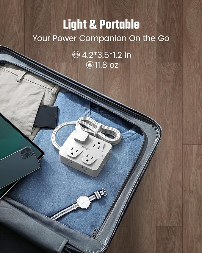 35W Fast Charging SUPERDANNY 4-Outlet 4-USB Power Strip with 20W C Port Fast Charge–6FT Extension Cord, Surge Protector 1080J, Overload Switch, Mountable, for Home, Office, School, Dorm - White