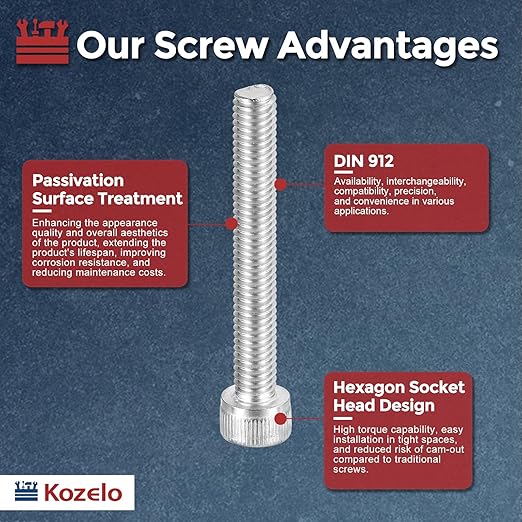 Kozelo 20pcs Socket Head Cap Screws - [M6-0.75 x 45mm] 304 Stainless Steel Allen Socket Drive for Electrical Motor 3D Printing Fan Engine Replacement Use, Silver