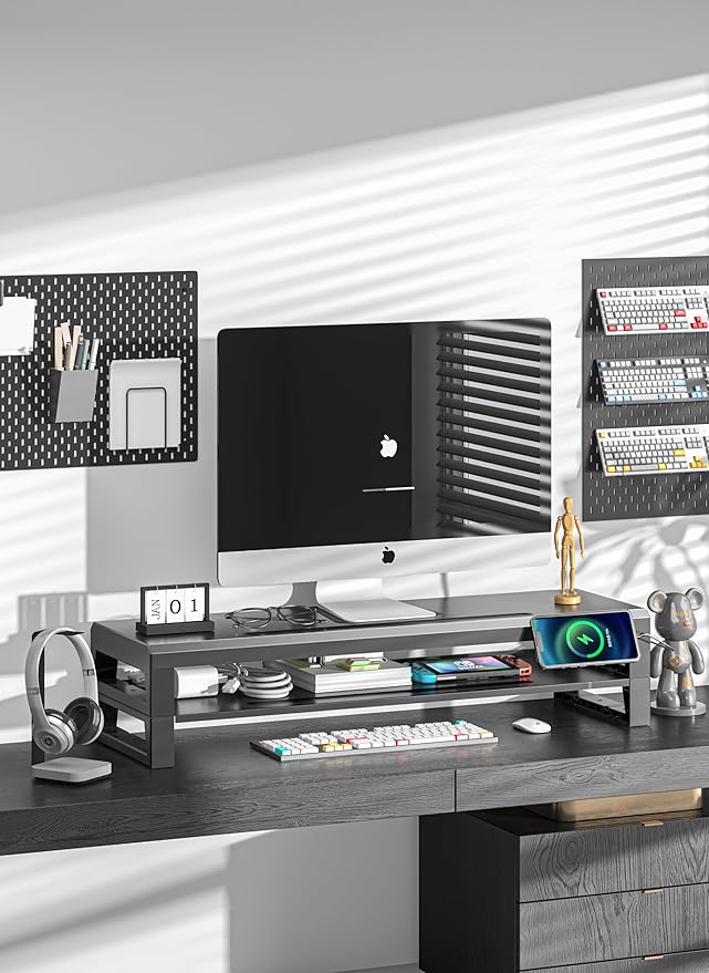 GECKOSTROLL 2-Tier Metal Computer monitor stand Laptop Desk Shelf & Monitor Riser ，27.55 inches long desk riser Monitors/PC/Laptop/Computer Space Saver Organizer (Basic Version, Two-layer 700mm)