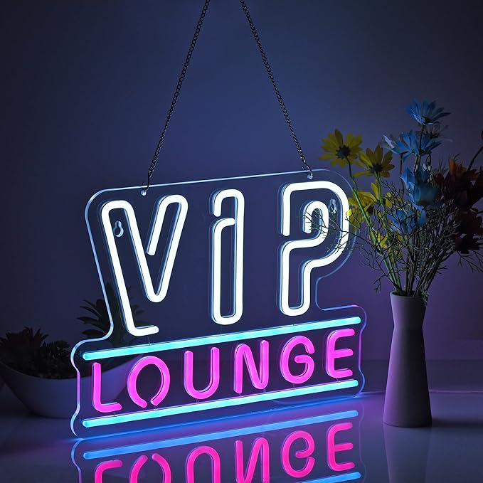 ZODZ VIP Lounge Neon Sign LED Light up Sign with USB Powered for Office, Modern White+Pink, 17x12 Inches