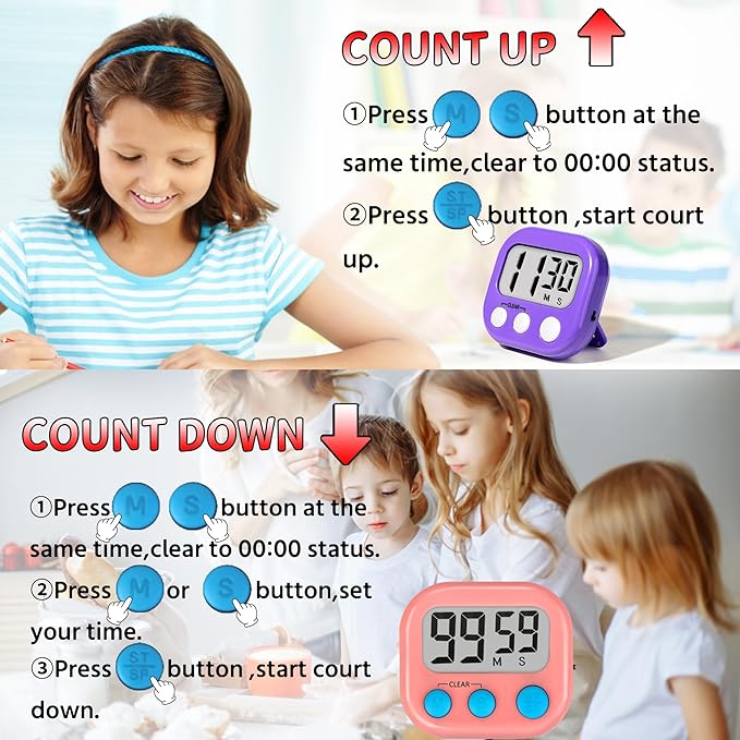 Classroom Timers for Teachers Kids Large Magnetic Digital Timer Teacher Supplies 2 Pack-Pink Purple