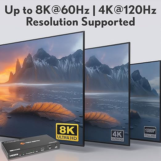 J-Tech Digital 8K HDMI Audio Extractor with eARC ARC 8K 60Hz 4K 120Hz, HDMI to Optical L/R Converter Adapter, HDCP 2.3 HDR CEC EDID [JTECH-8KAE]