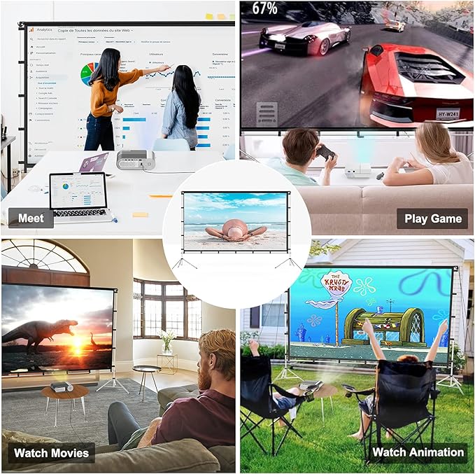 Projector Screen with Stand, Vamvo 100 inch Portable Foldable Projection Screen with Aluminum Alloy Stand Outdoor Movie Screens with Carrying Bag for Home Theater Camping and Recreational Events