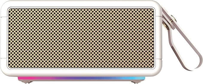 AT&T Essentials Retro 40W Bluetooth Speaker, IPX6 Waterproof, Bluetooth 5.3, LED Light Modes, Bass & Treble Control, 12H Battery, USB-C Charging, Outdoor & Indoor Use, Home Audio System - Cream