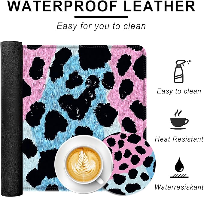 BFUKVOU Large Keyboard Mouse Pad Set, Extended Mouse Pad+Keyboard Wrist Rest Support, Memory Foam Ergonomic Easy Typing, 4Pcs (31.5×11.8 in) Desk Pad Set for Office Home,Leopard Print
