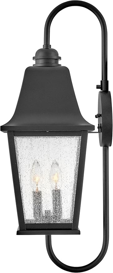 Hinkley Kingston Outdoor Large Wall Mount Lantern - 2-Light, Traditional, Aluminum, Clear Seedy Glass - Black Finish